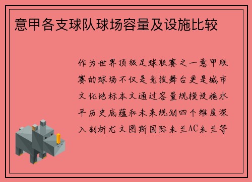 意甲各支球队球场容量及设施比较